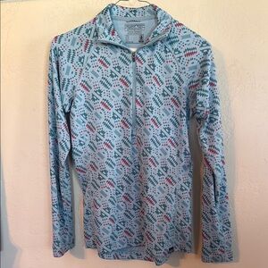 Patagonia Blue and Red Graphic Long Sleeve Polo